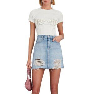 L'Agence Jolene Denim Jean Mini Skirt Distressed Light Wash Size 24